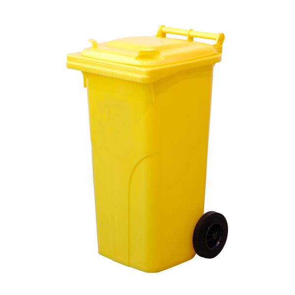Мусорный бак Europlast пластиковый жёлтый объем 120 л  ССМ0031 фото