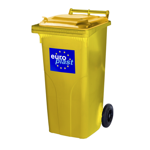 Мусорный бак Europlast пластиковый жёлтый объем 120 л ССМ0031 фото